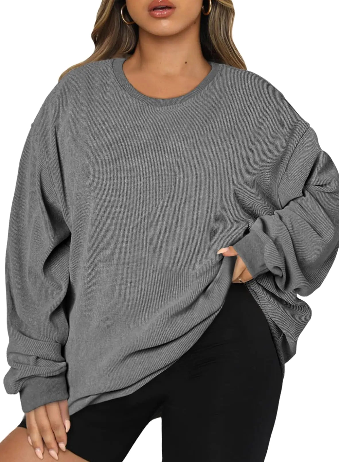 Eytino Women Plus Size Sweatshirts Long Sleeve Crew Neck Casual Oversized Soft Pullover Tops Shirts(1X-5X) 5X Q Grey